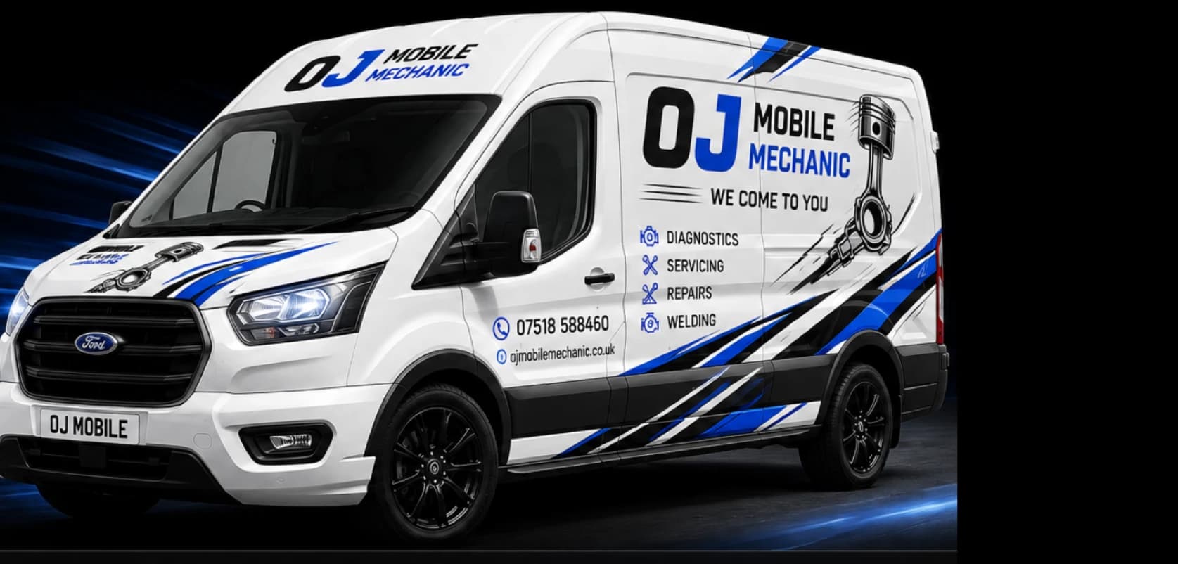 OJ Mobile Mechanic branded Ford Transit van